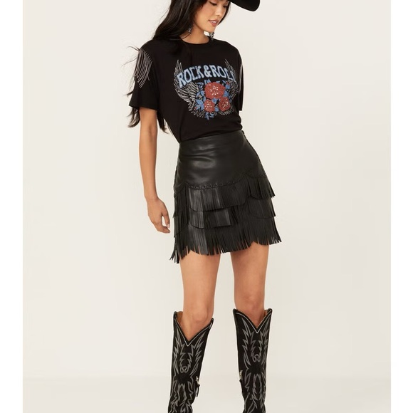 Idyllwind Dresses & Skirts - Idyllwind Black Leather Fringe Mini Skirt